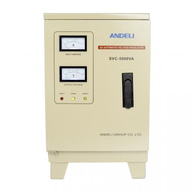 ANDELI SVC-5000VA-GS электромеханический (вертикальный, защита от пониженного напряжения и перенапряжения/байпас/защита от перегревара/рабочее напряжение 110-250 Вольт)